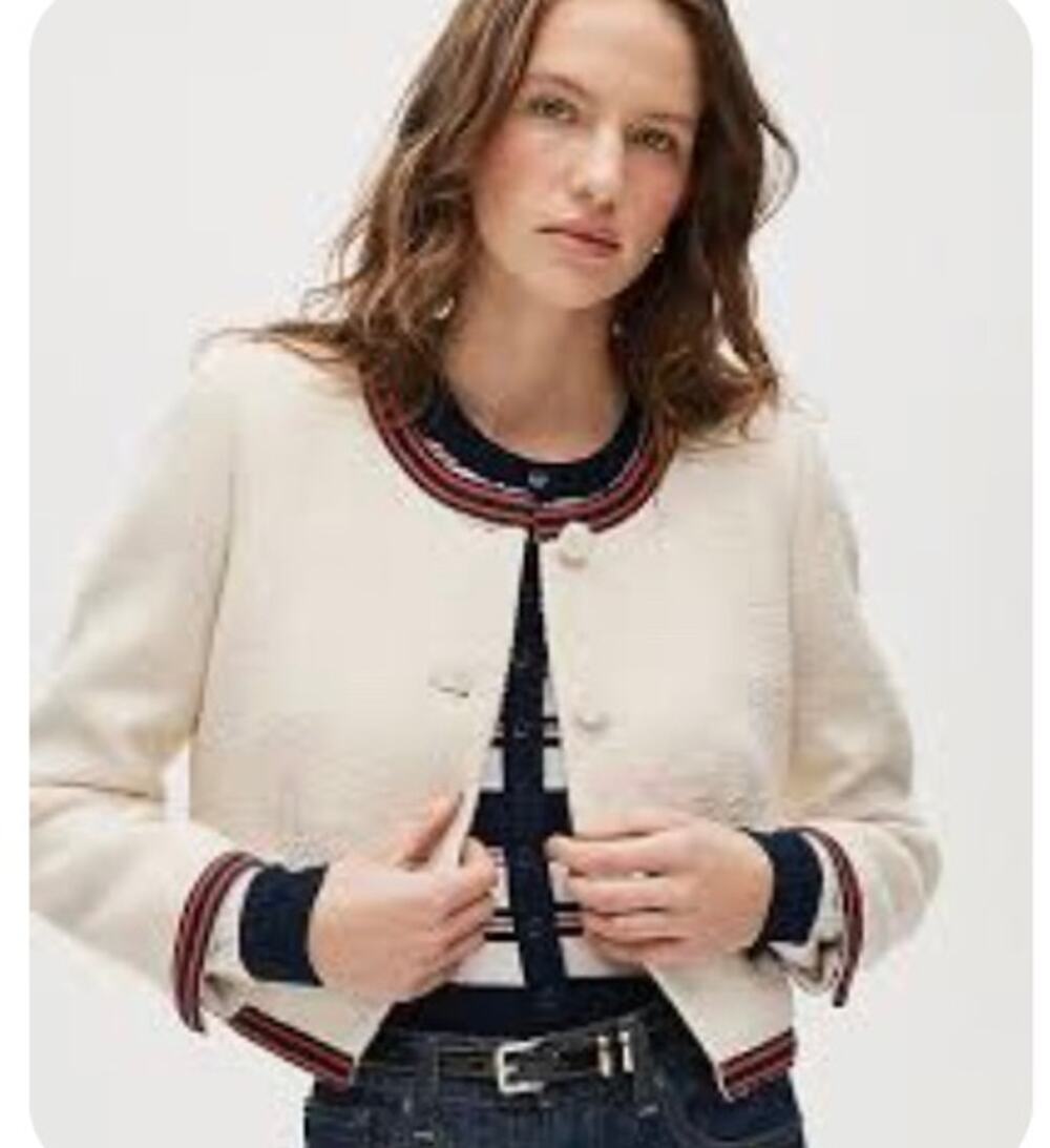 New! J.Crew Lucie Lady Contrast-trim lady jacket in bouclé tweed Sz 00